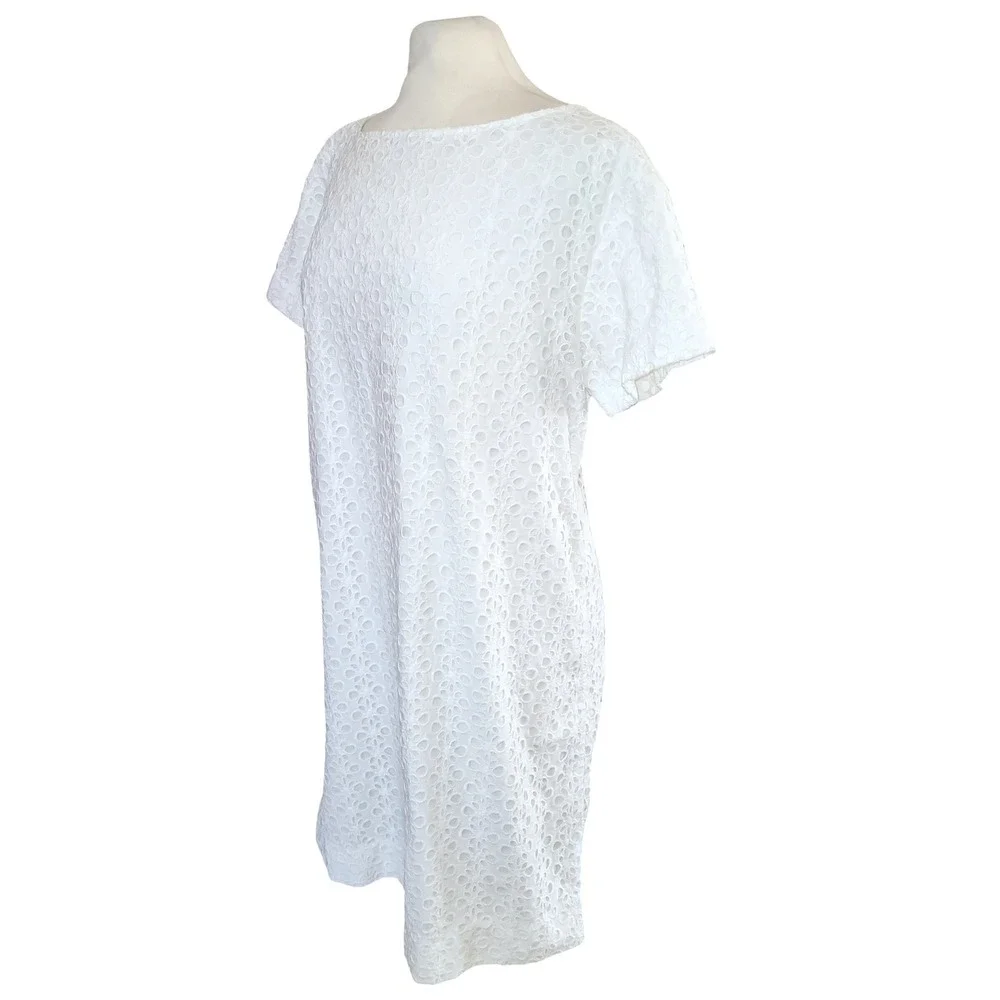 Kate Spade White Cotton Eyelet Crochet Bachelorette Beach Shirt Shift Dress 12